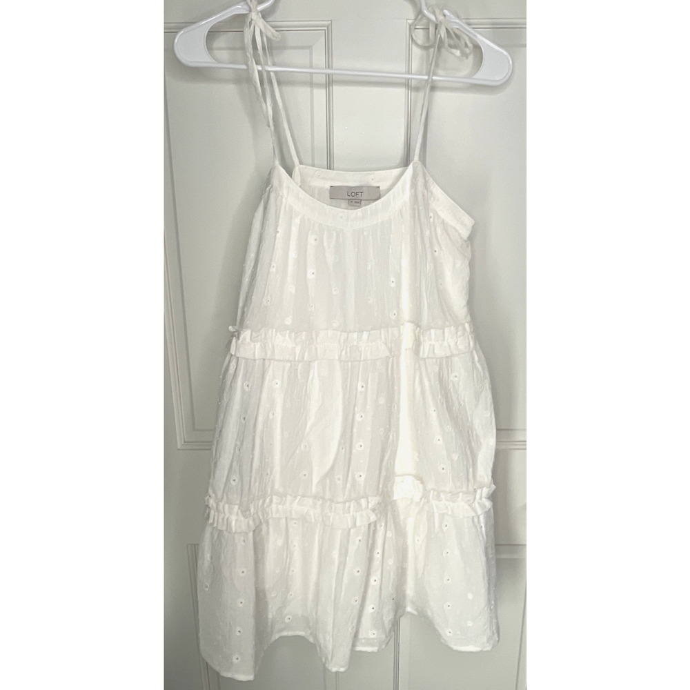 NWT Loft Women's Boho Eyelet Tiered Dress Sz XS Lined Ruffle Embroidery Prairie